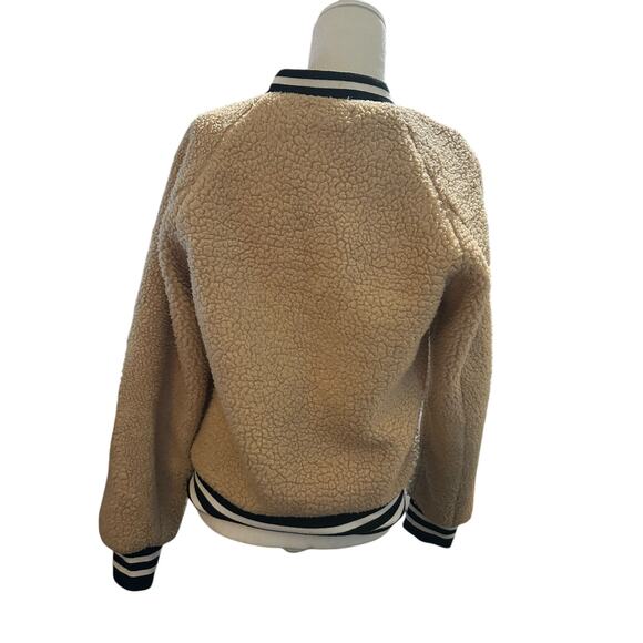 Azalea Faux Sherpa Fleece Bomber Jacket, Tan Teddy Jacket, Size Small - Picture 3 of 5
